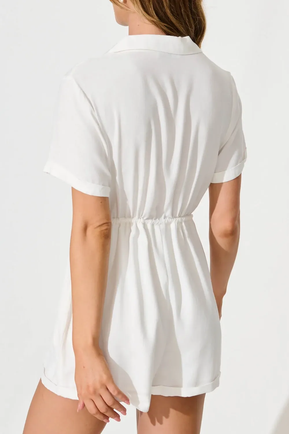 White Short Sleeve Shirt Style Jumpsuit