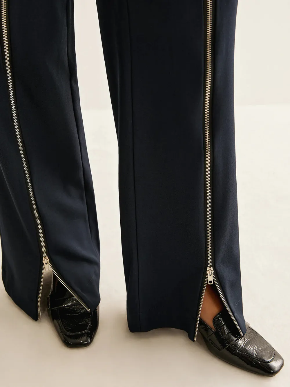 Zipper Design Mid-Waist Pants