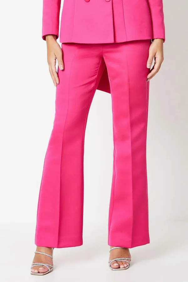 Slim Flare Structured Satin Trouser-Hot Pink