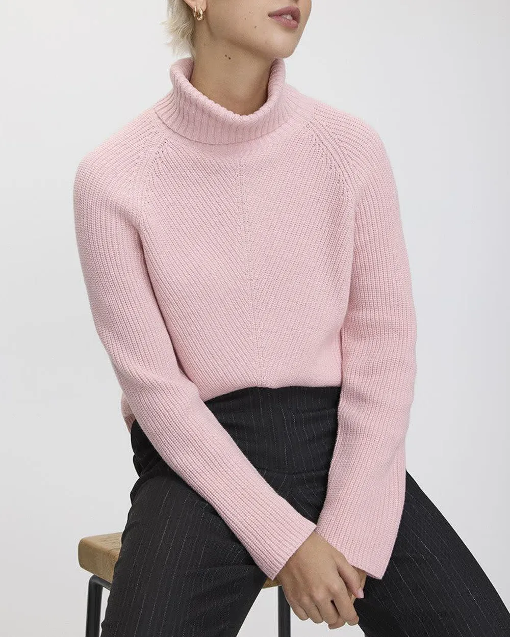 Long-Sleeve Turtle-Neck Herringbone Sweater