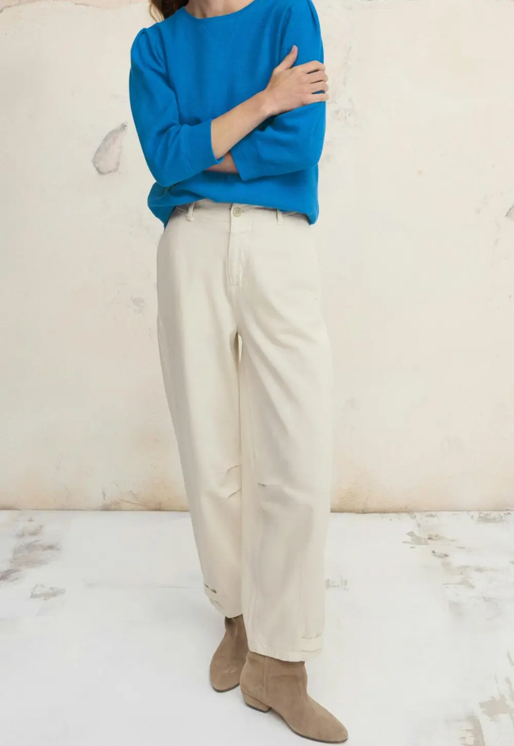 Adjustable-hem trousers
Stretch cotton