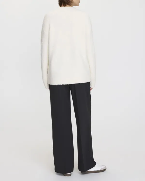 Long-Sleeve Crew-Neck Loose Bouclé Pullover