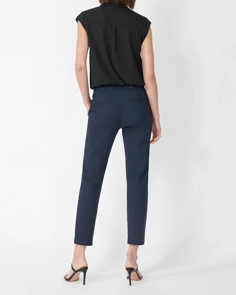 High-Waist Trousers -Navy