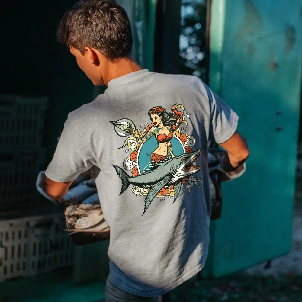 Mermaids Dance With Sharks Printed Men's T-shirt