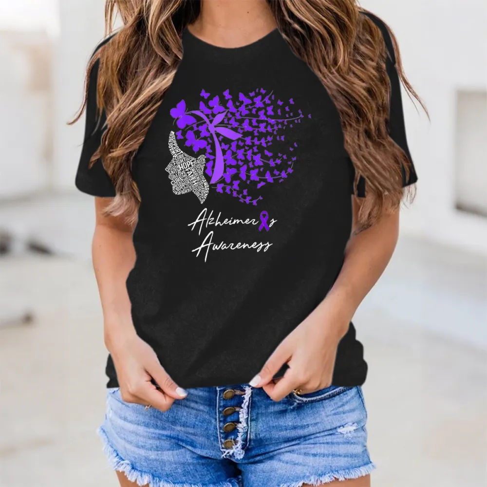 Women'S Alzheimer'S Awareness Round-Neck Short-Sleeved T-Shirt