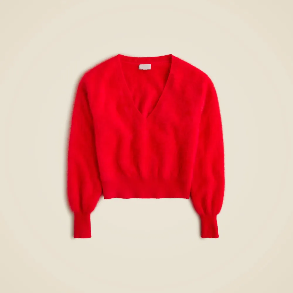 Brushed cashmere cropped V-neck sweater