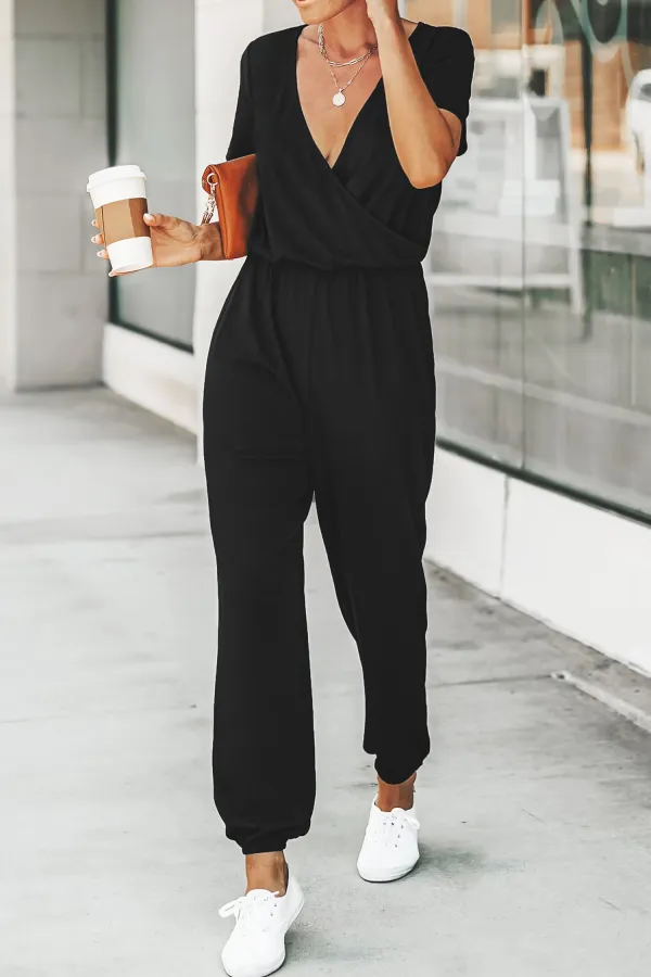 V-neck Maxi Short Sleeve Jumpsuit