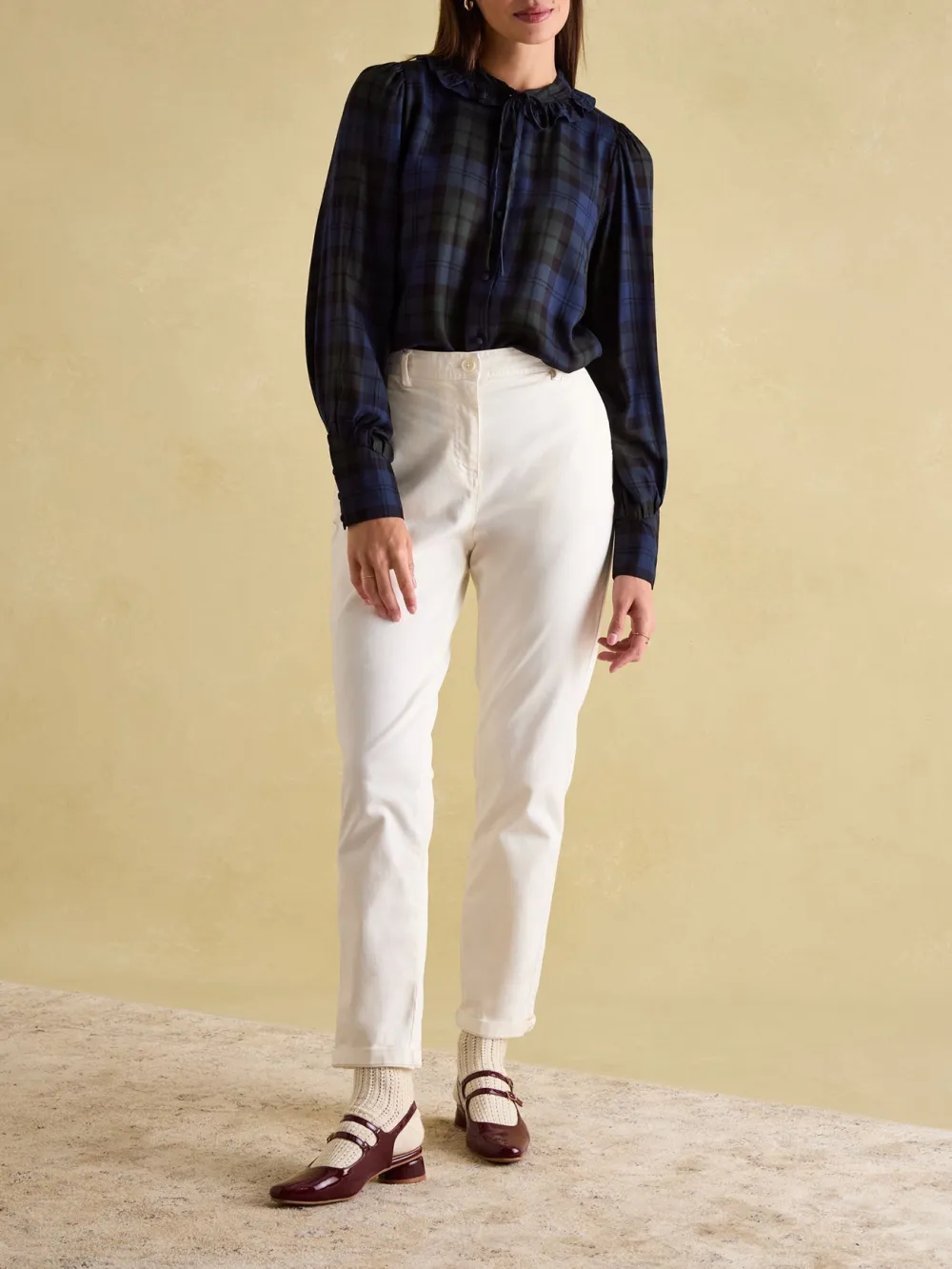 Adeline White Pleated Tuxedo-Style Shirt