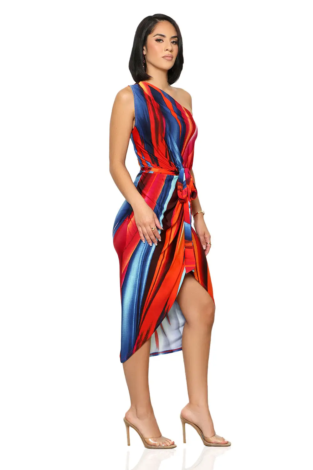 Burst Of Color One Shoulder Dress