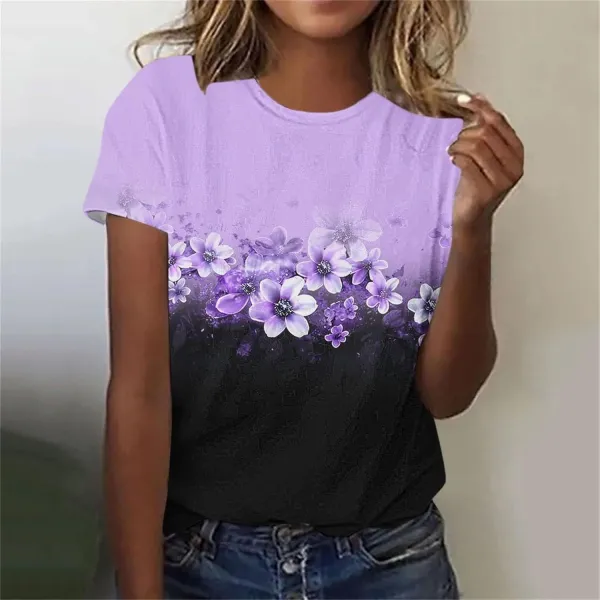 Alzheimer'S Awareness Shirt Womens Alzheimer'S Purple Floral Short Sleeve T Shirts Alzheimer'S Awareness Support Tee