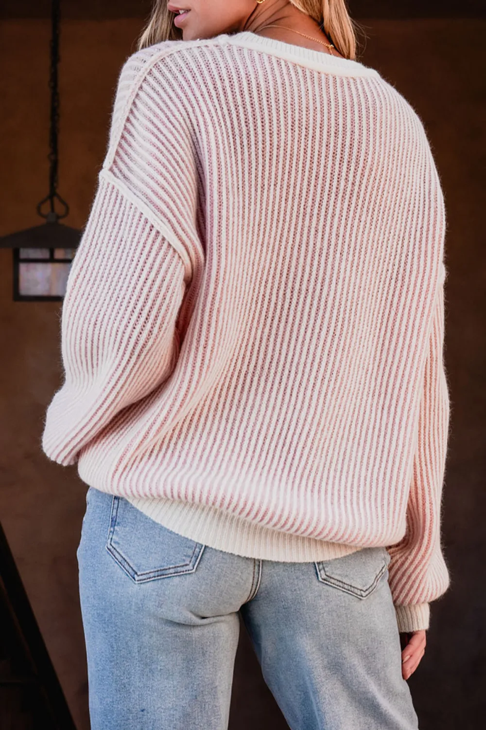 Pink Striped Seam Detail Sweater