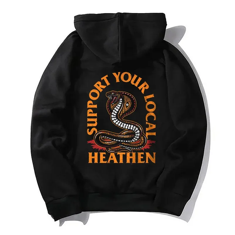 SUPPORT YOUR LOCAL HEATHEN Fierce Snake Black Print Hoodie