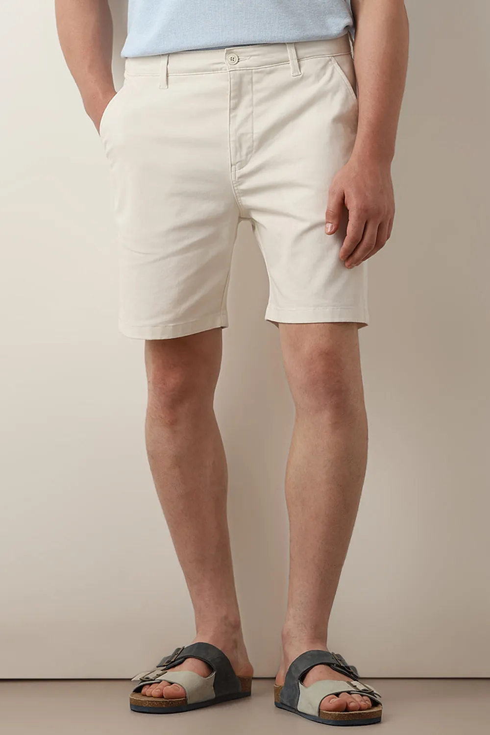 Navy Blue Mid Rise Chino Shorts