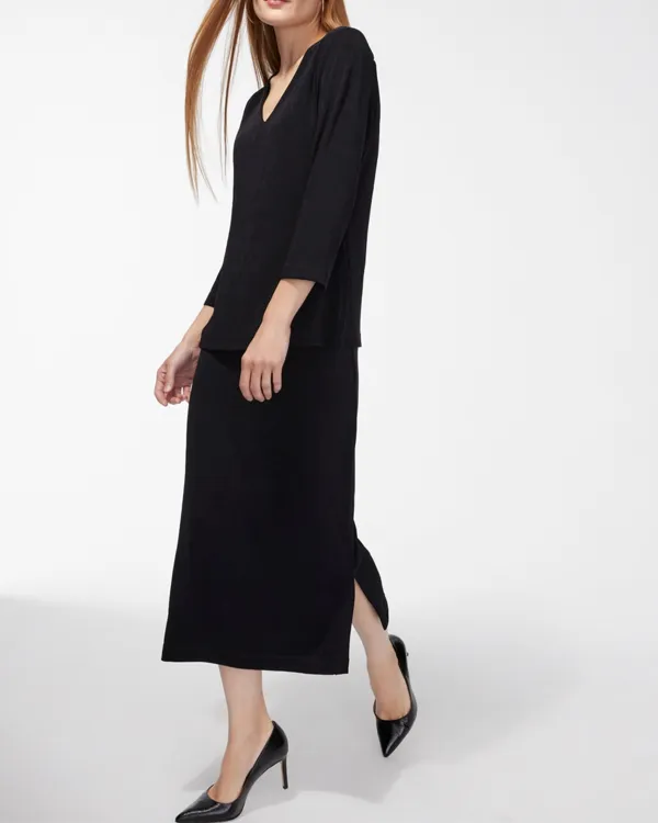 High Waisted Slit Midi Skirt
