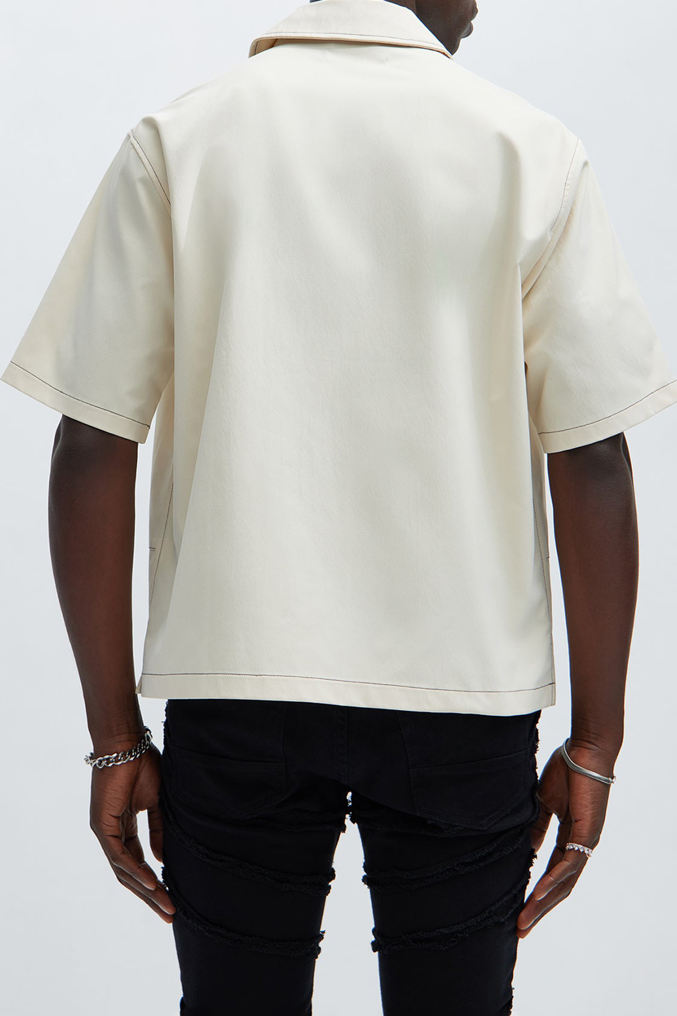 Hudson Contrast Stitching Shirt - Cream