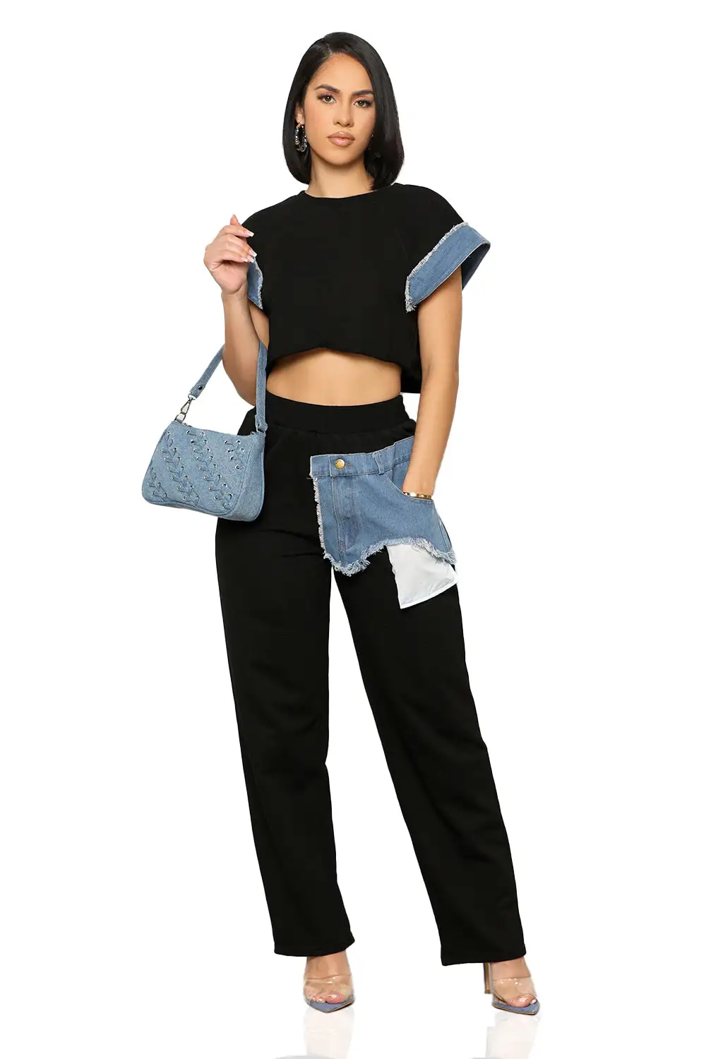 Denim Contrast Jogger Set