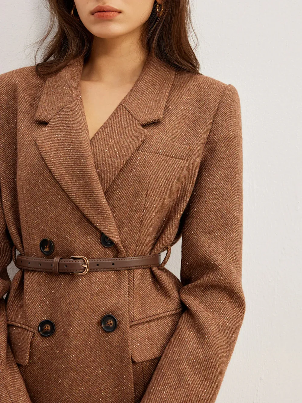 Double-Breasted Lapel Blazer With Belt