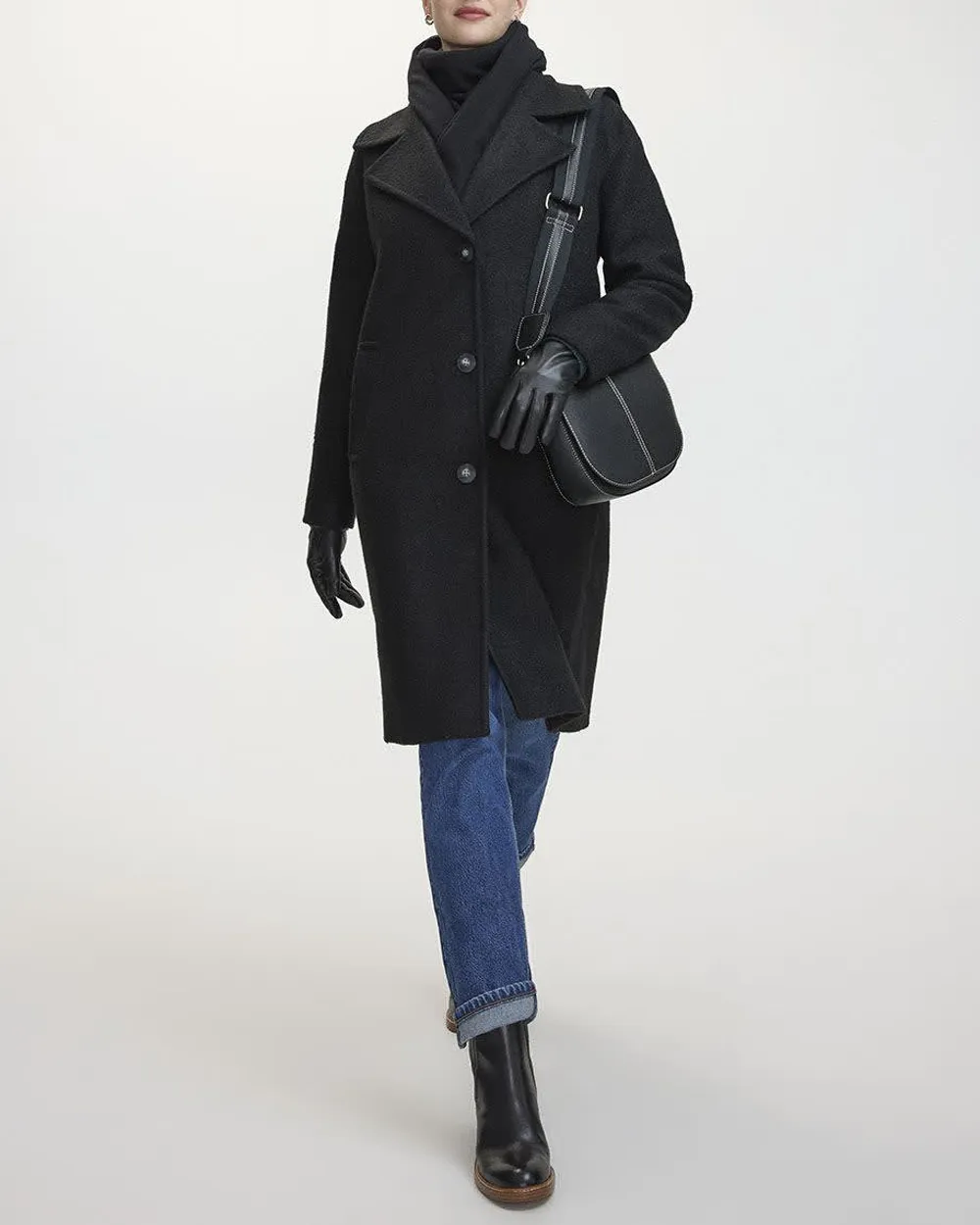 Oversized Boucle Coat with Three-Button Closure