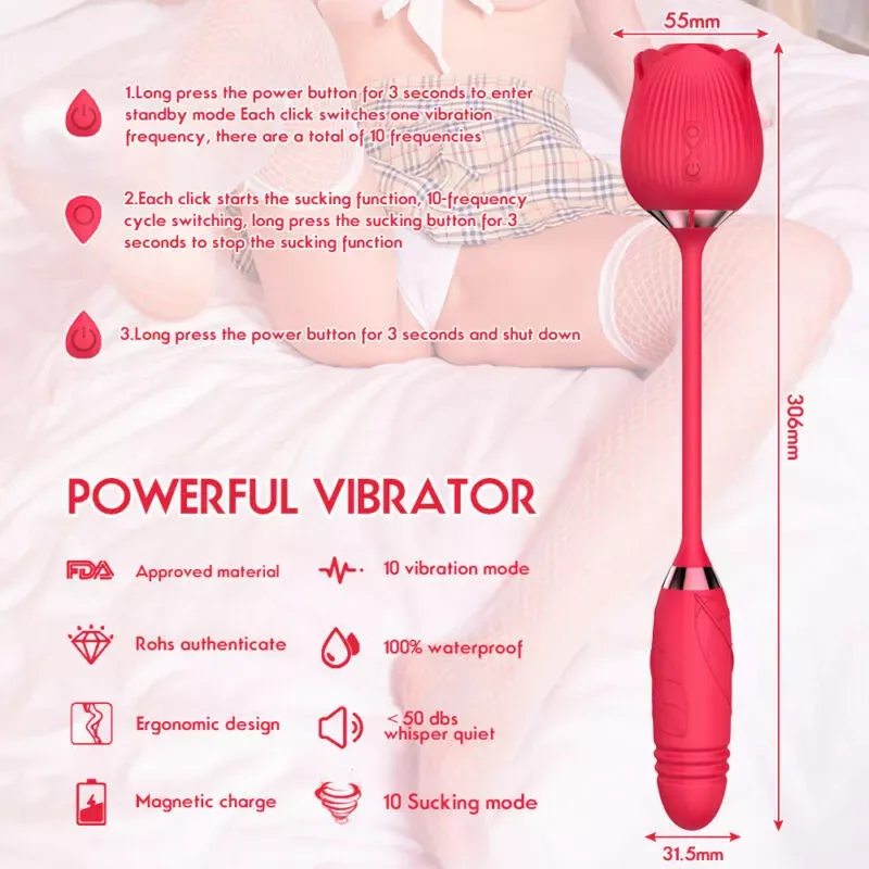 Rose Sucking Clit Vibrator Dildo Thrusting G-spot Massager Sex Toys for Women