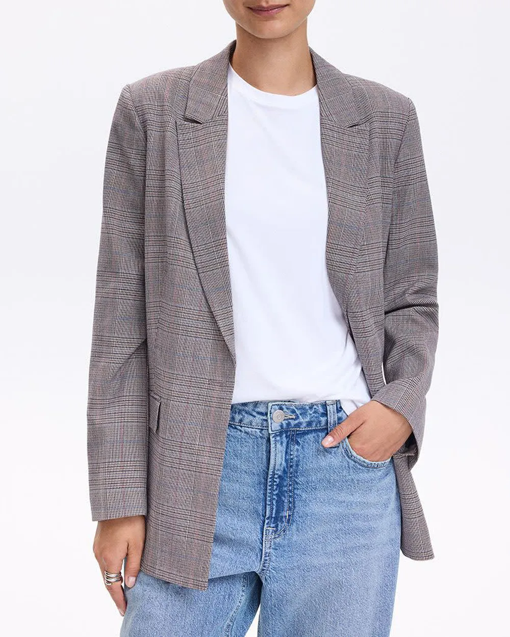 One-Button Plaid Blazer