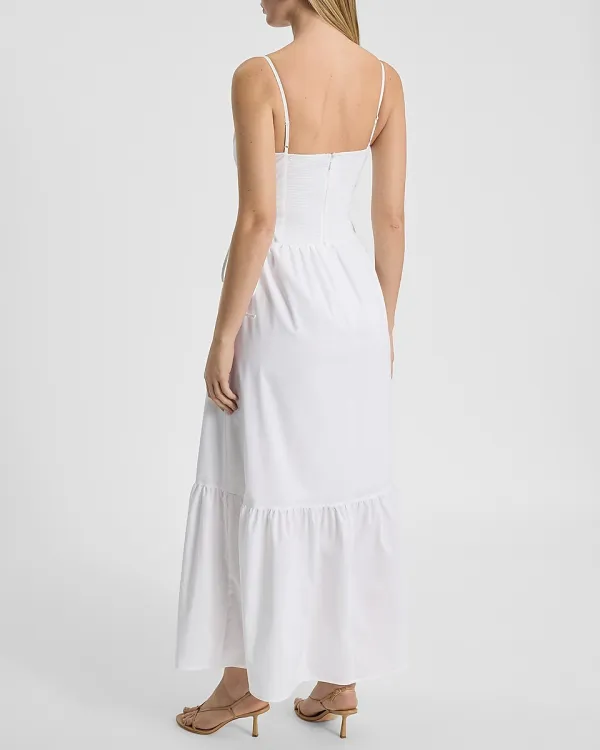 V-Neck Sleeveless Ruched Side Tie Midi Dress