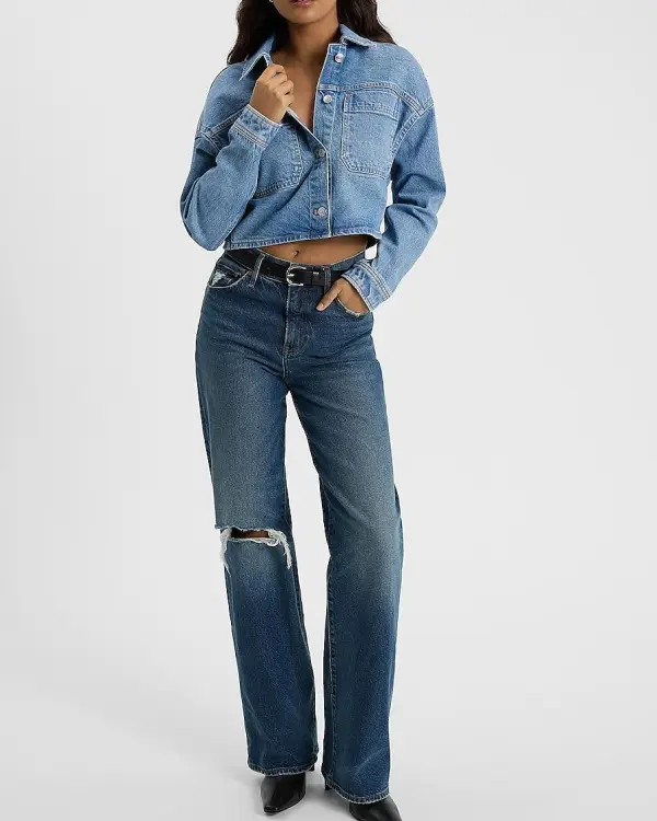 Medium Wash Cropped Denim Shacket