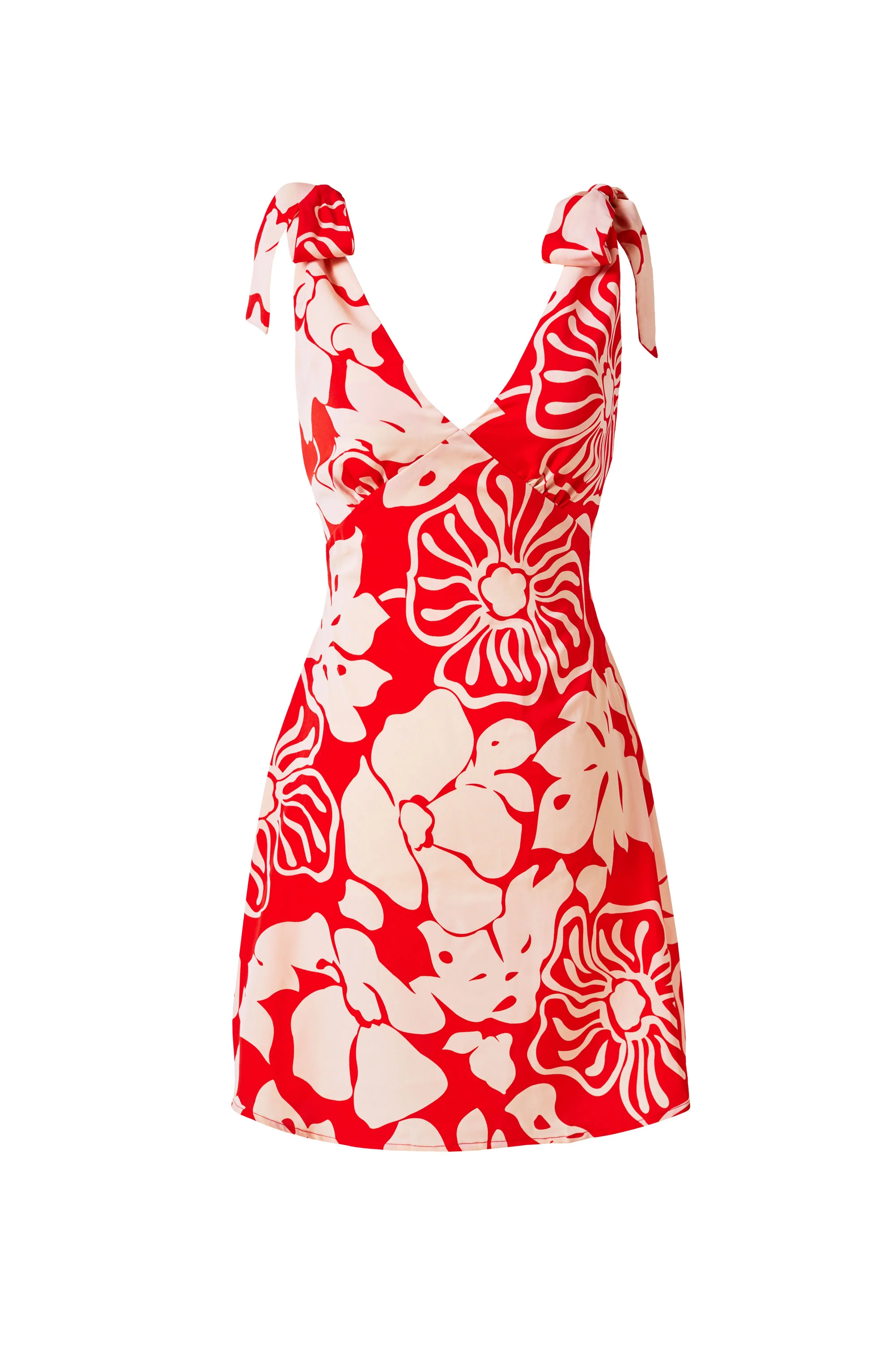 Red V-Neck Tropical Print Dress