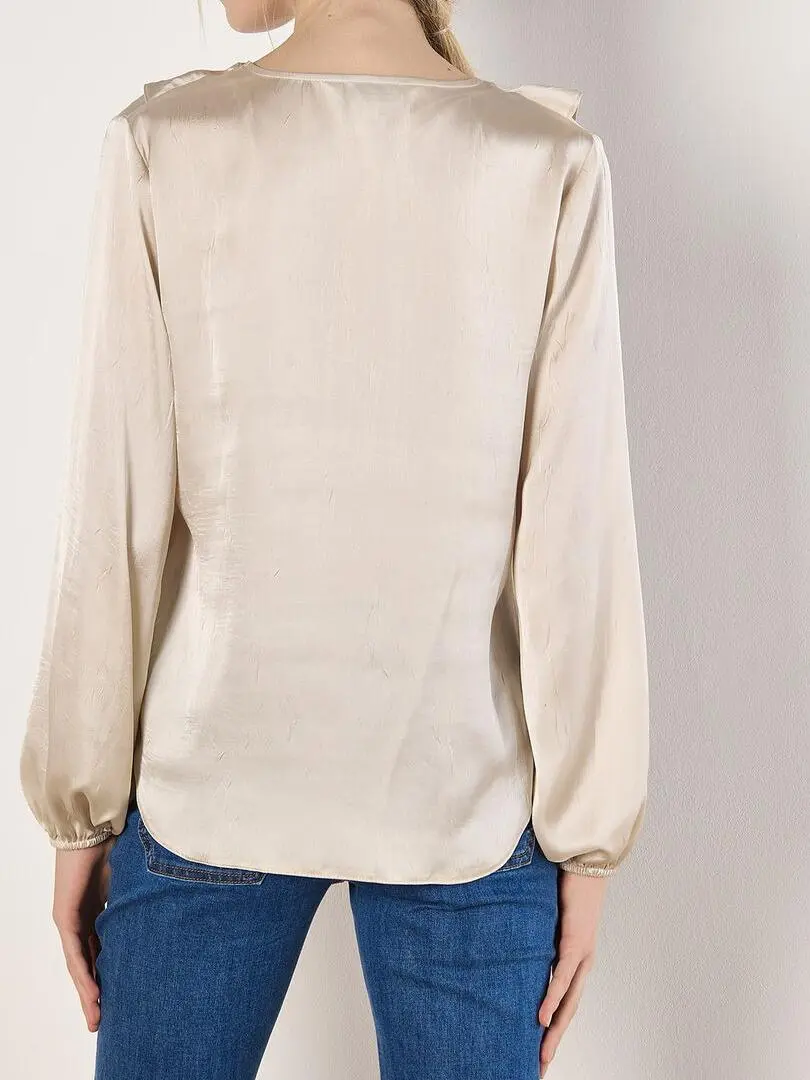 Textured Satin Ruffle Blouse