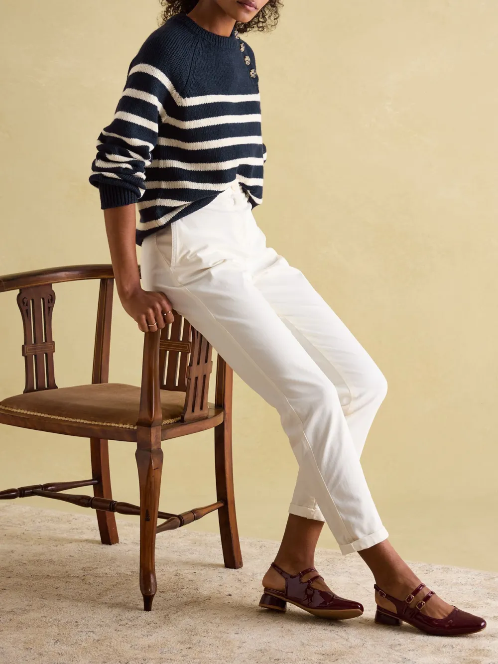 Agnes Navy Striped Button Neck Jumper