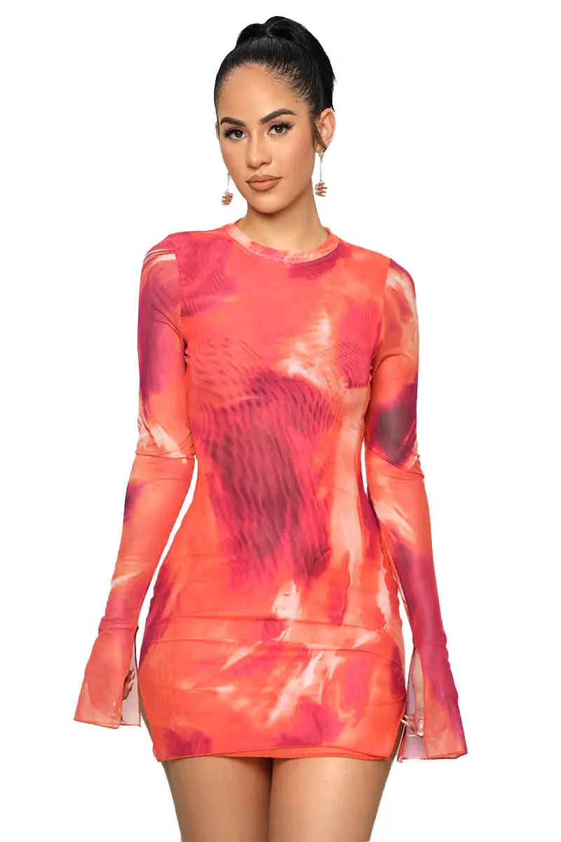 Vibrant Aura Mesh Mini Dress (Orange Multi)- FINAL SALE