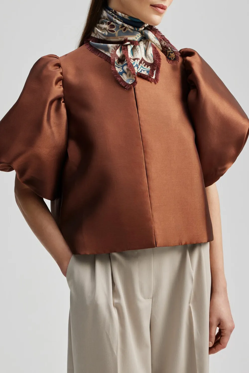 Puff Sleeve Scarf Neck Blouse