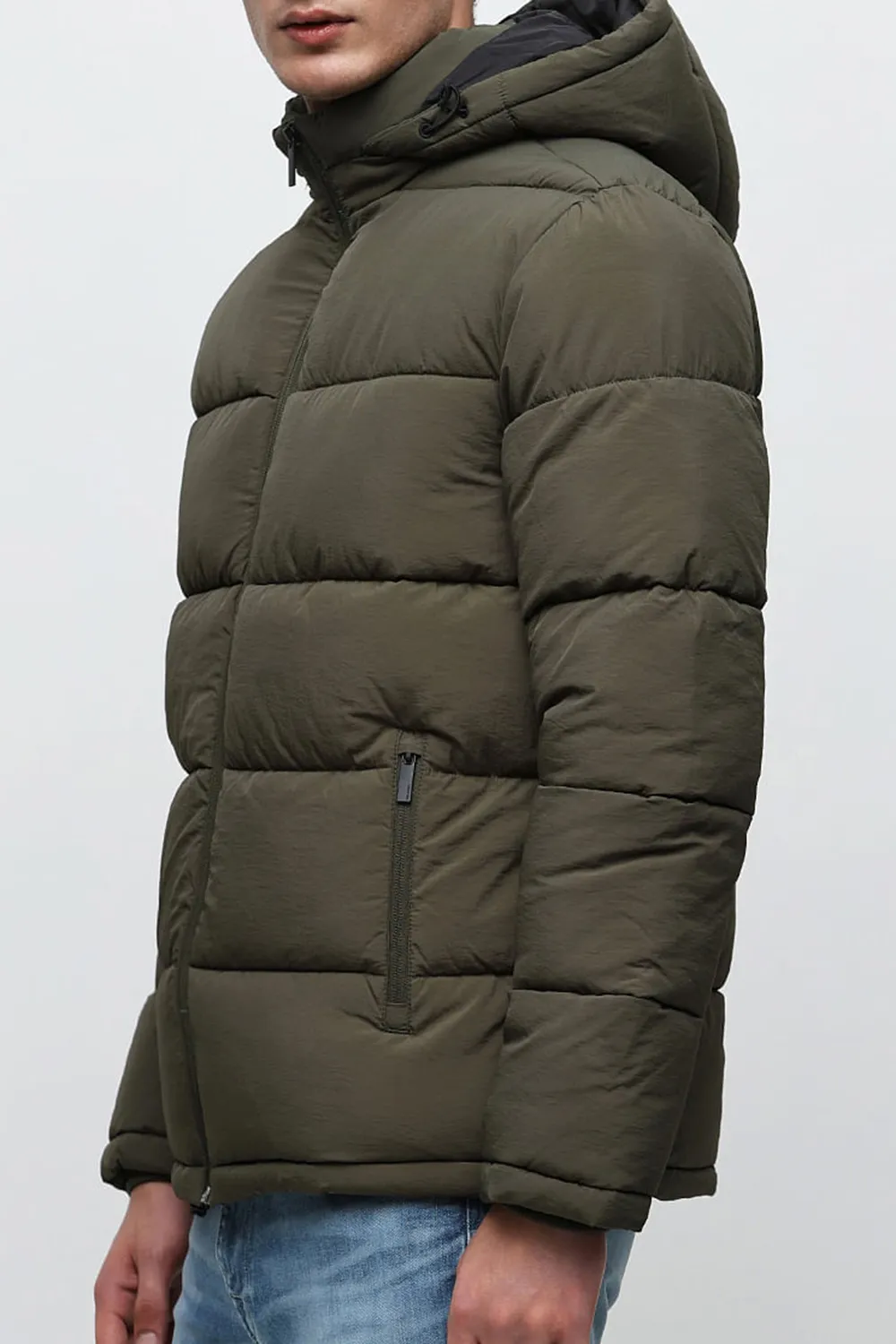 Green Hooded High-Neck Puffer Jacket