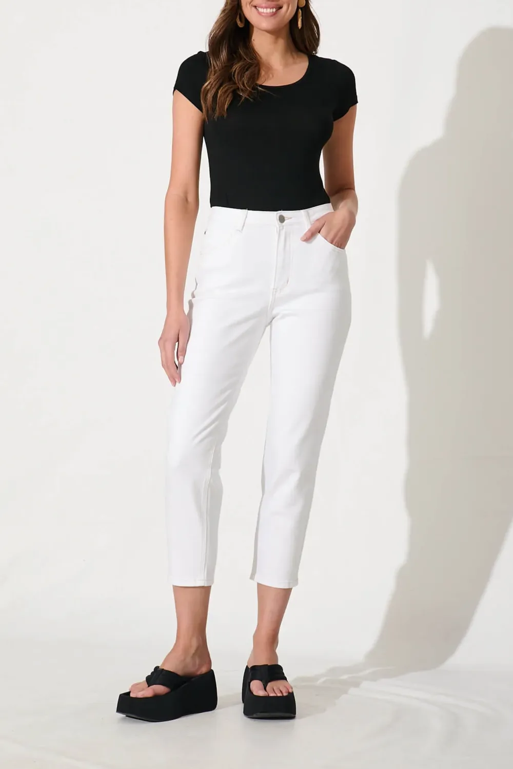 White High Waisted Cropped Jeans