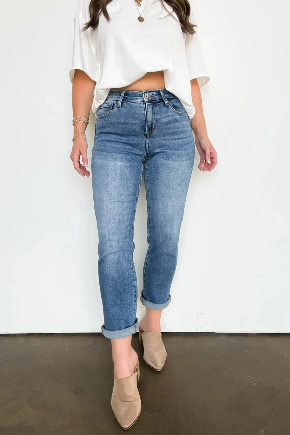 Emsley Mid Rise Slim Boyfriend Roll Hem Jeans