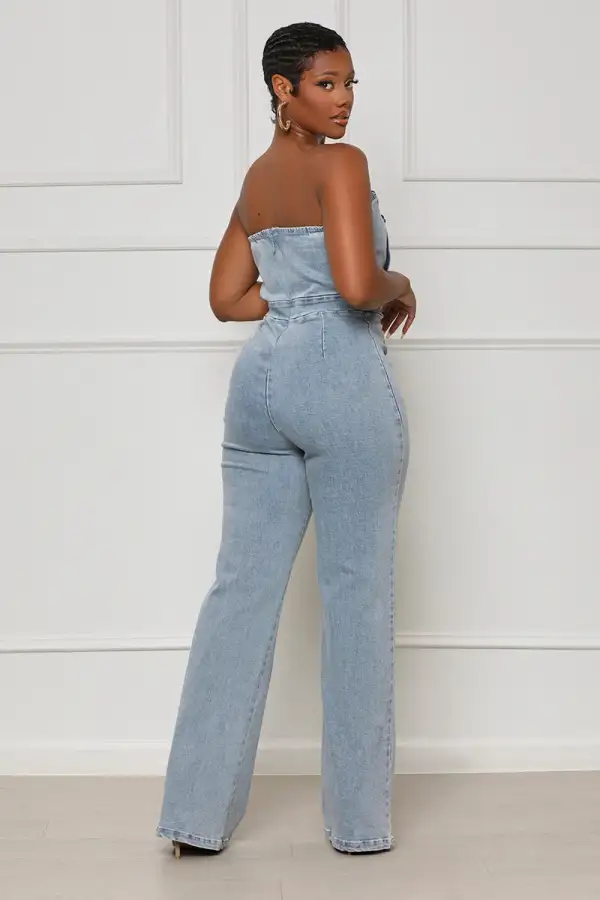New Statement Denim Jumpsuit (Light Wash)- FINAL SALE