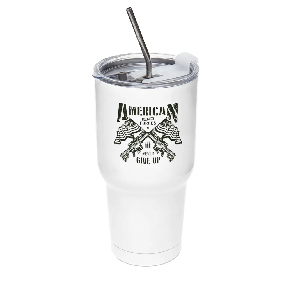 American Flag Victory Sign Car Thermos Cup