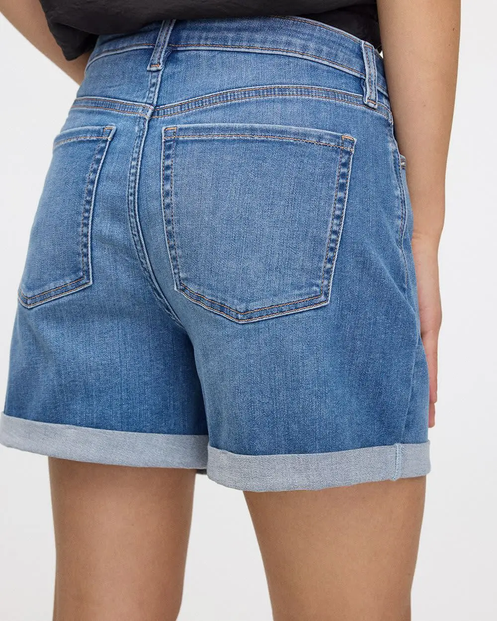 Mid-Rise Denim Shorts with Rolled Hem