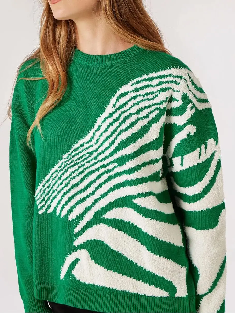 Fuzzy Zebra Stripe Oversized Jumper