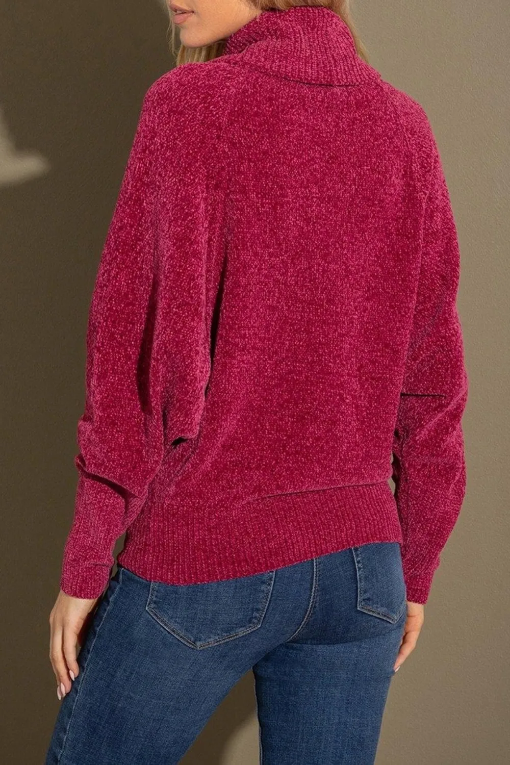 Cowl Neck Batwing Sleeve Chenille Jumper