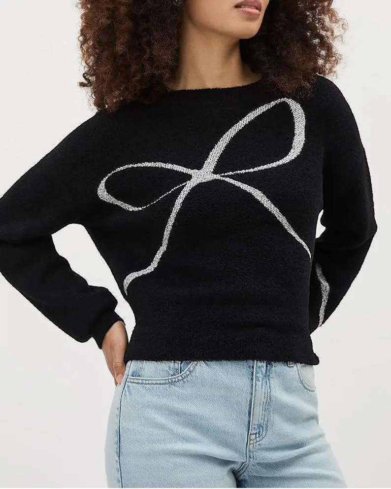 Long-Sleeve Crew-Neck Intarsia Sweater