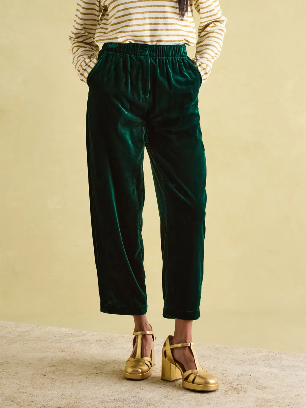 Green Velvet Straight Leg Trousers