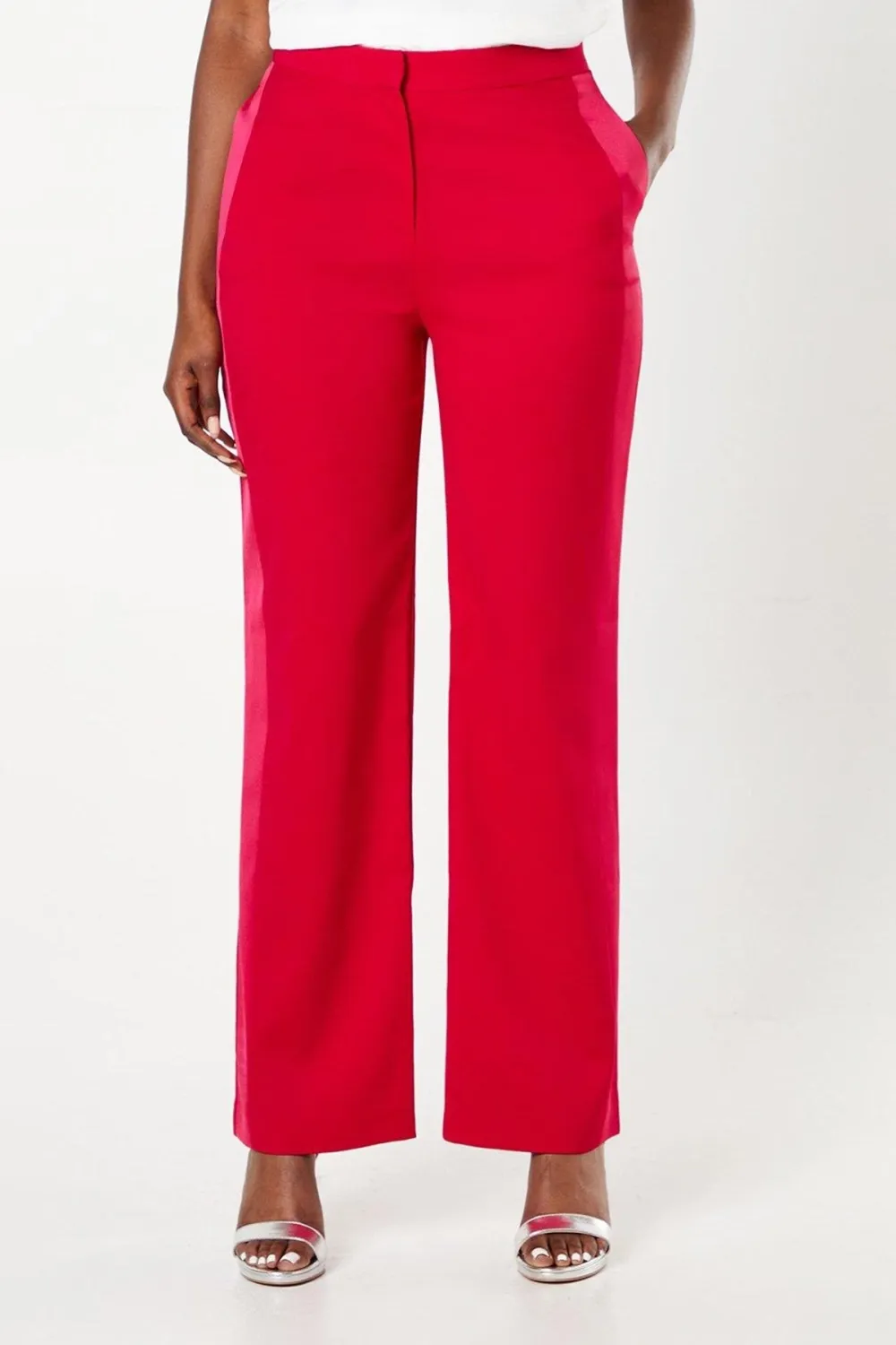 Satin Trim Slim Leg Tailored Trouser