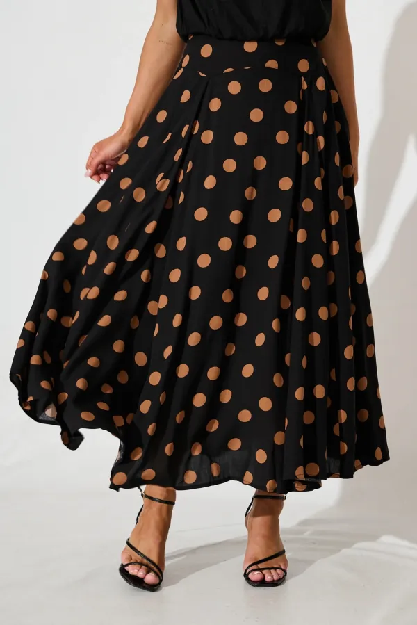 Black Polka Dot Flowy Midi Skirt