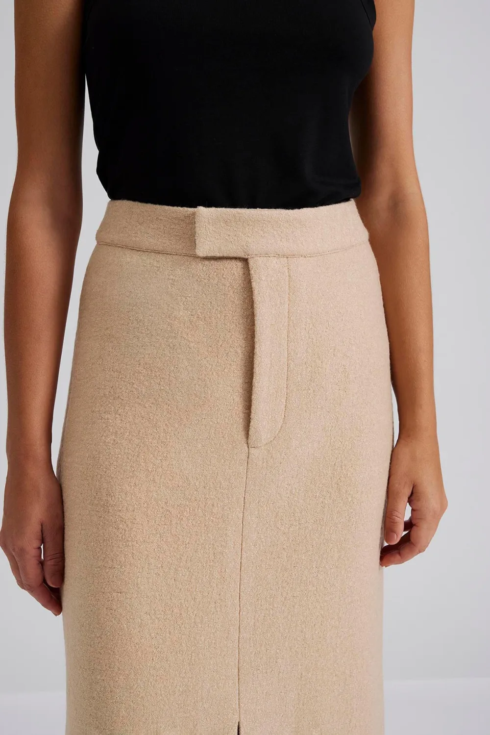 Front Slit Tweed Midi Skirt