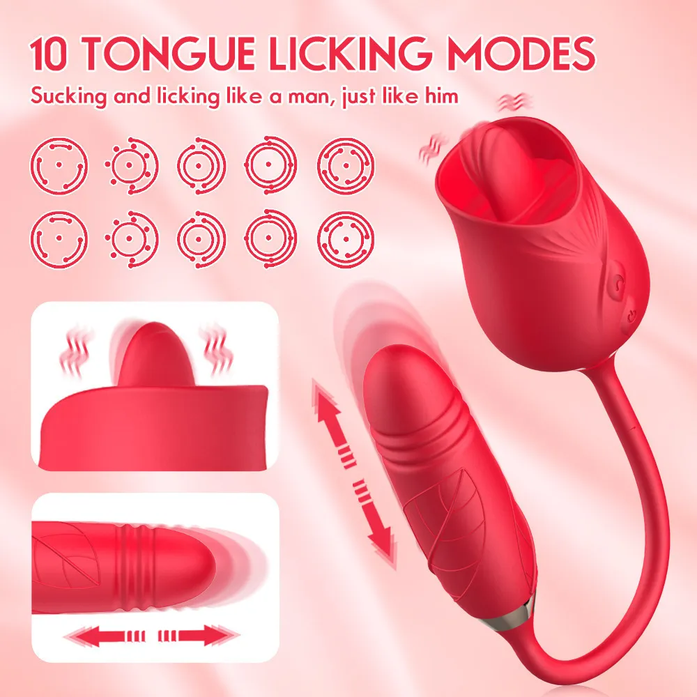 Rose Sucking Vibrator Oral Clit Licking Tongue G Spot Dildo Sex Toys For Women