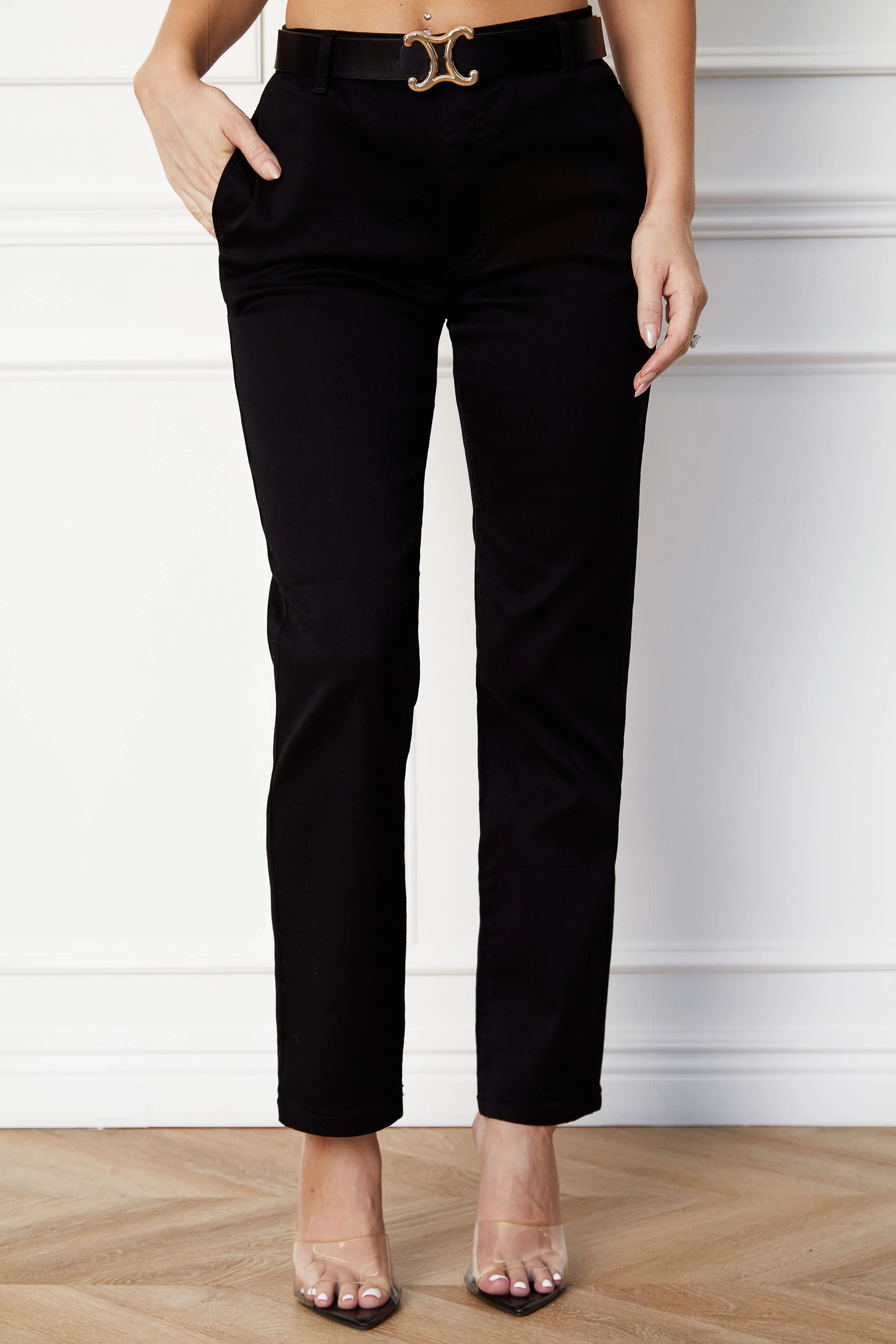 Straight Twill Slim Fit Trousers Black