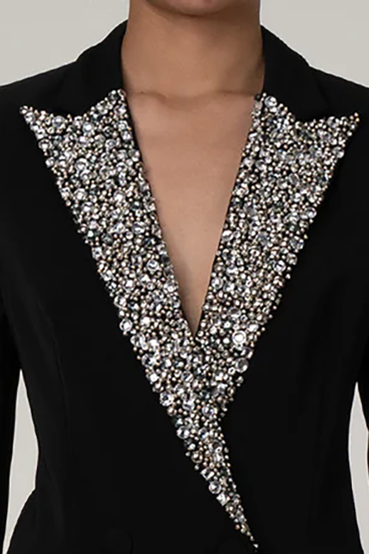 Sparkly Rhinestone Notch Lapel Double Breasted Cinched Waist Long Blazer