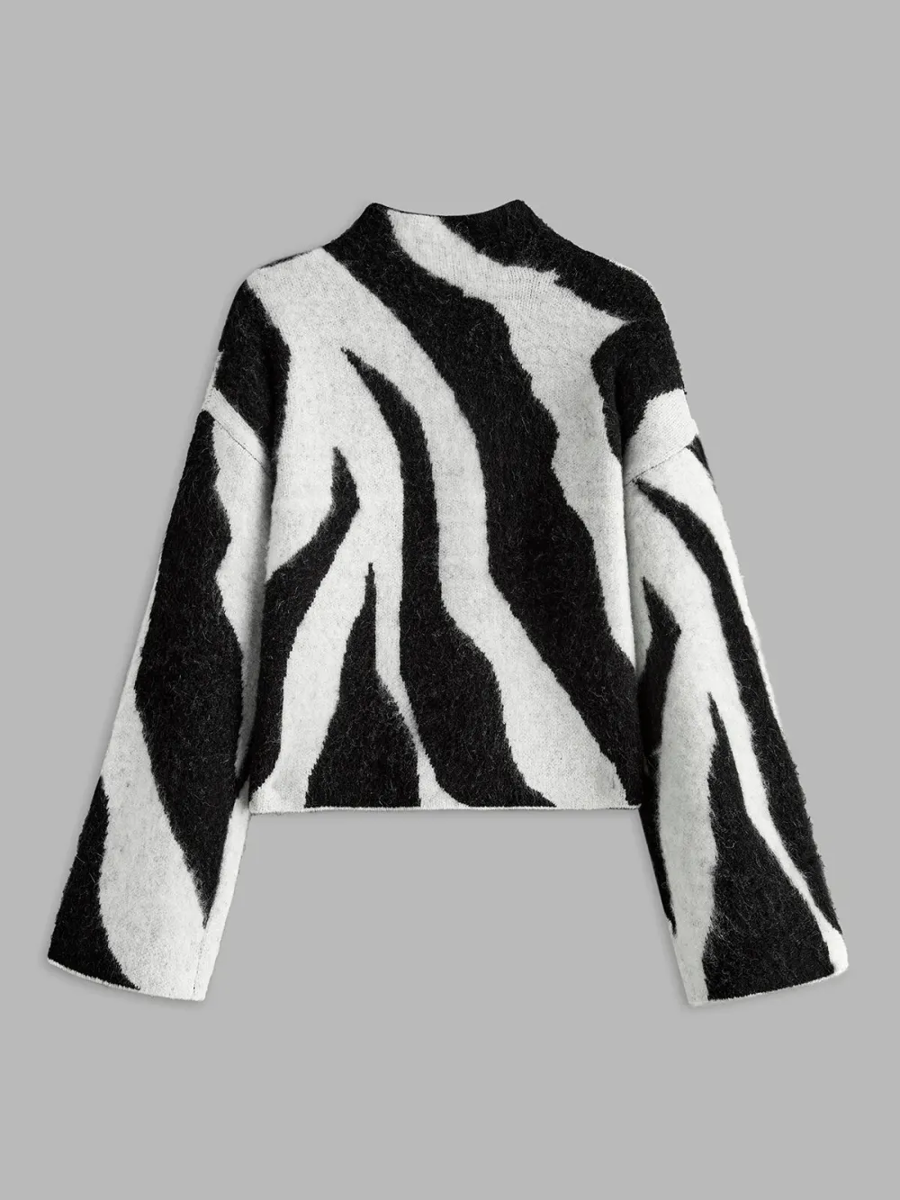 Fuzzy Leopard Drop Shoulder High Neck Sweater