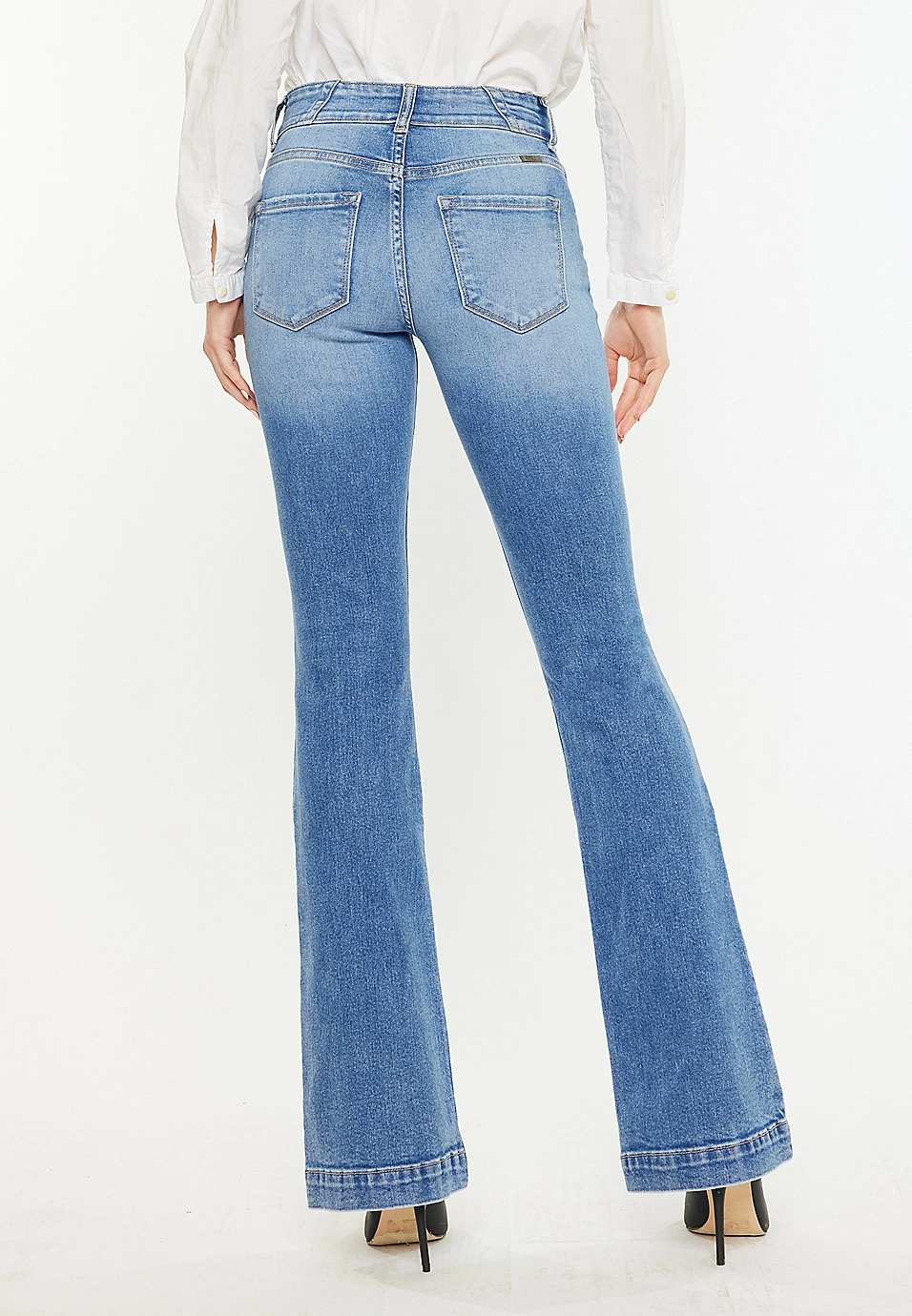 KanCan High Rise Double Button Wide Hem Flare Jean