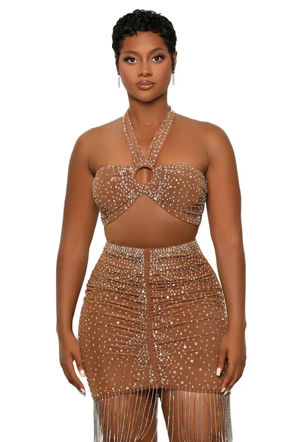 Second Skin Jeweled Dress (Brown)